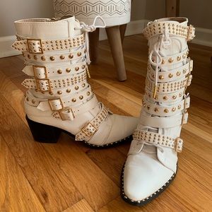 Gold Studded White Western Boot